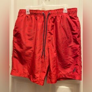 Anchor Pattern Swim Trunks - Red - Nautica Brand